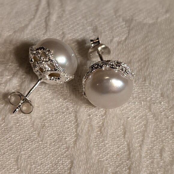 Earrings River Pearl Sterling Silver - STUNNING! - Picture 3 of 3